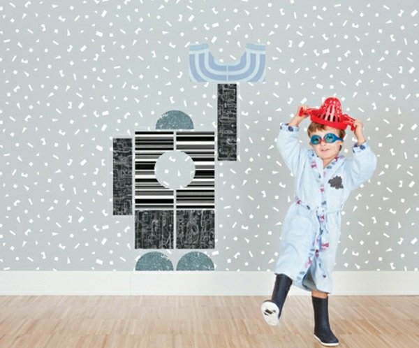 Nápad na dizajn chlapčenskej miestnosti-robotickej steny Predstava nálepky na stenu Robott pre chlapcov