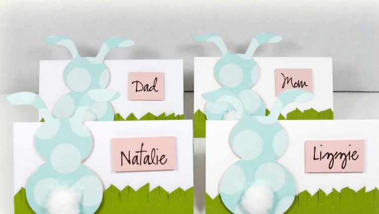 Veľkonočný zajačik drotár papier-miesto-karty-miesto-karty-pompon-chvosty