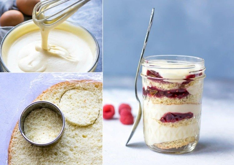 Rozdávajte koláče so smotanou a džemom vrstvené v pohári