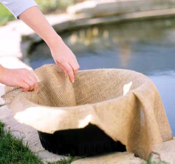 Lekno rastliny pytlovina podlahový kontajner ležal Lekná záhradné jazierko rastliny pytlovina pôdny kontajner