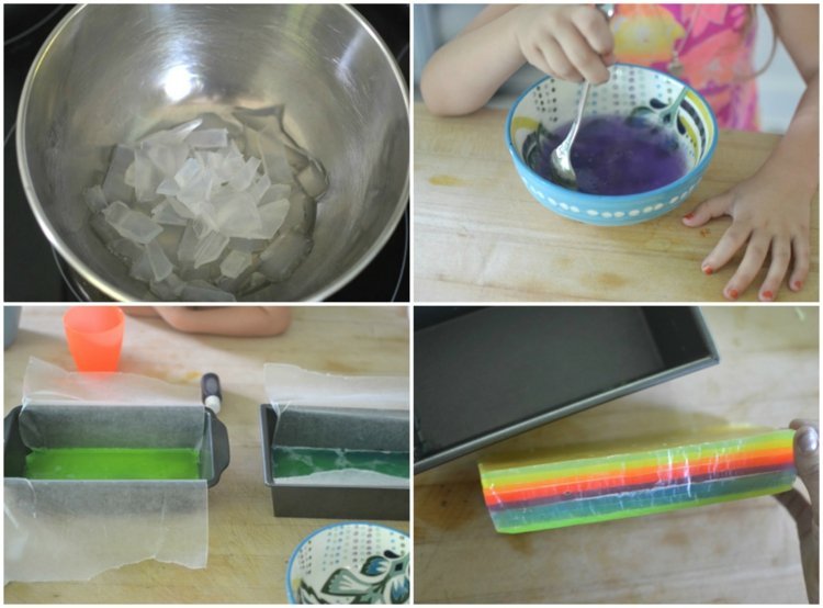 Farebné dúhové mydlo je pripravené na krájanie Mydlo-vyrobte si-s-deťmi-drotárstvo-vyrobte-glycerín-farebné-zalejte