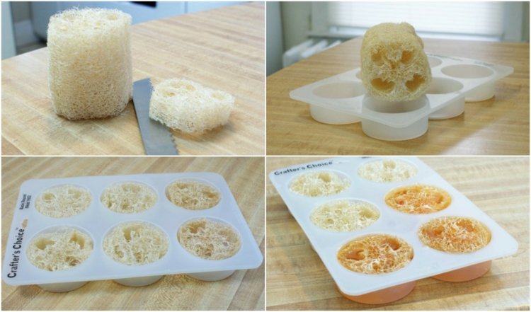 Kúsky lufy sa zalejú mydlovou zmesou Mydlo-urobte si-lufa-špongia-zázvor-biely čaj