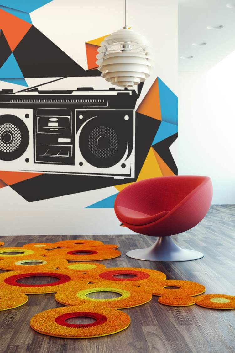 samolepiaca foto-tapeta-kazetový rekordér-jasné farby