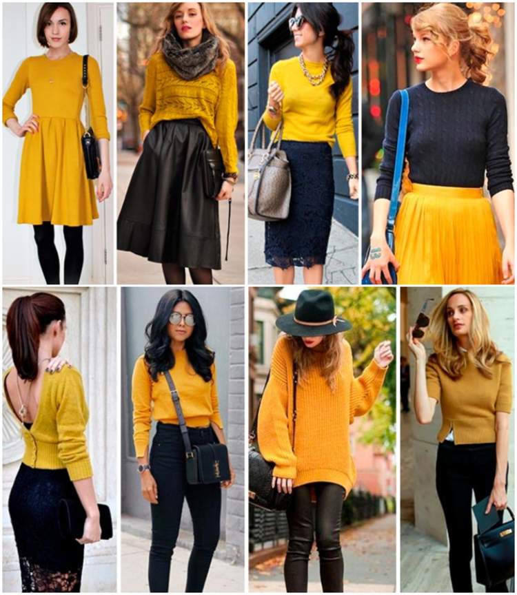 Horčicovo žlté a čierne módne oblečenie sa kombinuje