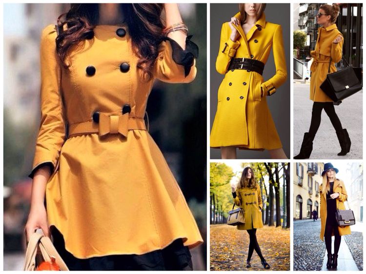 horčicovo žltý kabát kombinovať čierne legíny čižmy taška