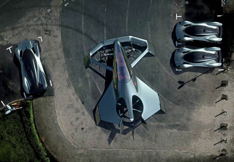 pohľad na vertikálne vzletové lietadlo nad súkromným lietadlom