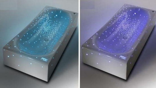 Akrylátová vaňa-modro zelené zapustené svetlá Akrylátová vaňa modro zelená zapustená LED