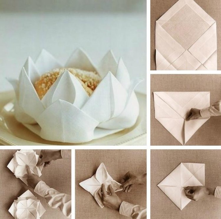 návod-obrúsok-záhyby-lotosový kvet-obrázky