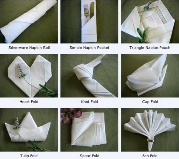 Tvar a dizajn obrúskov na svadbu rôzne spôsoby skladania obrúskov