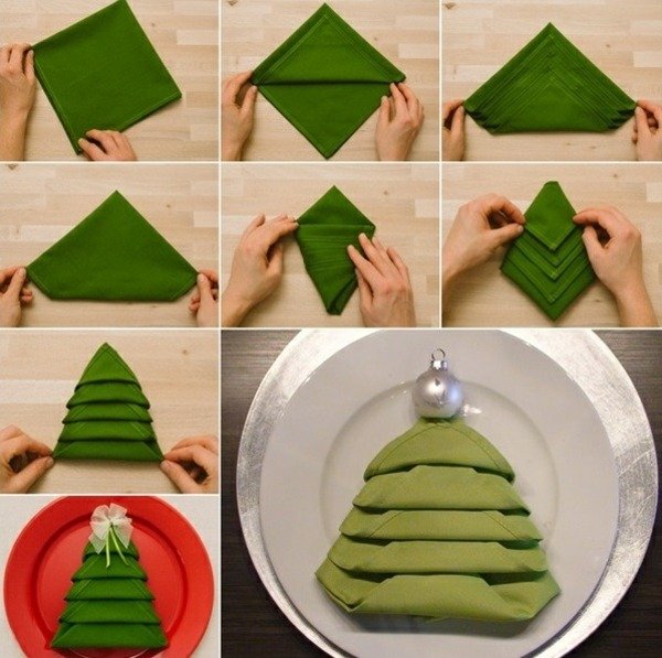 Vyberte si a navrhnite vhodné obrúsky na túto príležitosť Skladacie obrúsky ako vianočný stromček