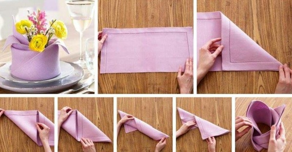 skladací ružový obrúsok v tvare vázy Návod Váza na skladanie obrúskov