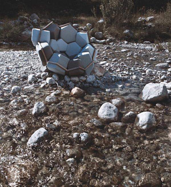 prírodné pozadie kremenné kreslo dizajn geometrické tvary kremenné kreslo s prírodným pozadím s geometrickými tvarmi