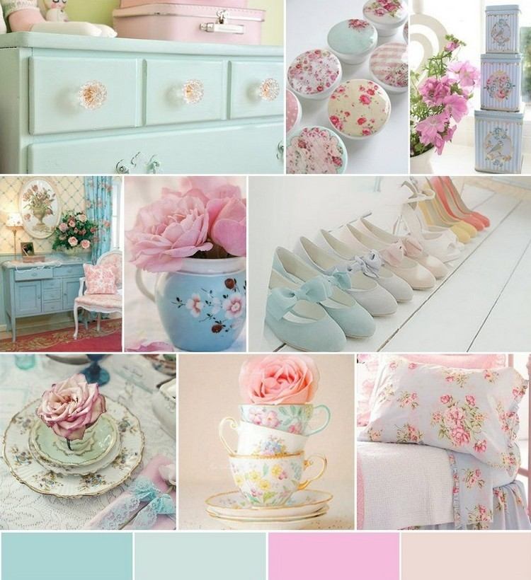 Palety farieb nábytku Shabby Chic-pastelové farby-ružovo-detská modrá