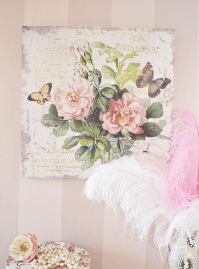ošarpané elegantné steny zdobia romantické výtlačky ruží shabby-chic-wall-zdobiť-romantické-ruže-tlač