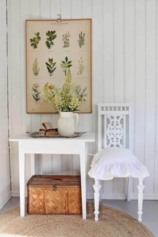 ošarpaná šik dekorácia botanická ilustračná stena ošarpané-šik-dekorácie-botanická-ilustračná-stena