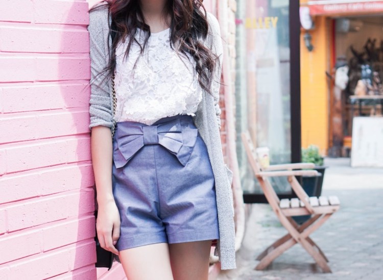 šortky nosia letný outfit slučka v páse s vysokým pásom