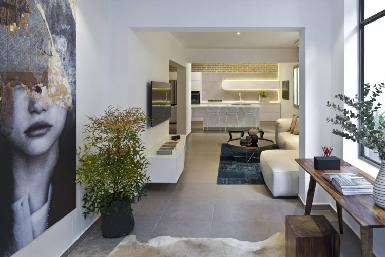 moderný-mestský-byt-dizajn-biela-šedá-fotografický plagát