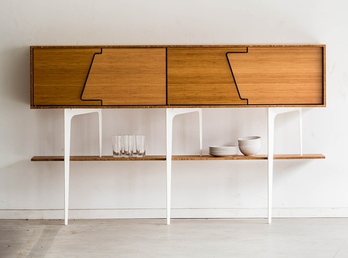 Príborník vyrobený z bambusu príborník vyrobený z bambusu nová kovová noha biela