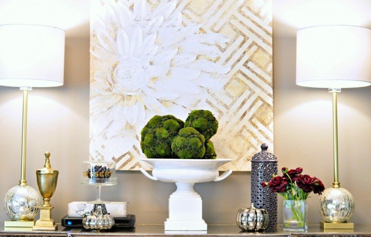 ozdobiť príborník elegantný jesenný deko nápad tekvica strieborná