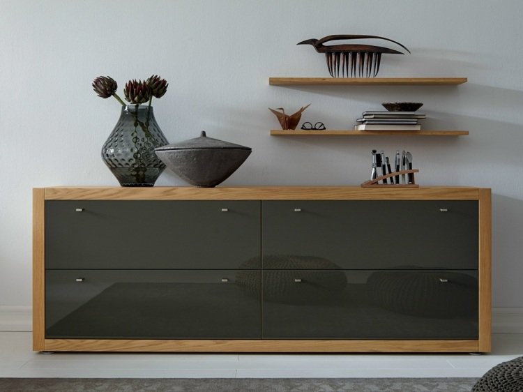 ozdoba príborníka šedá vata sklenená polička na artičok