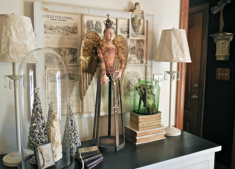 príborník ozdobiť vianočný nápad jedľa anjelské žiarovky