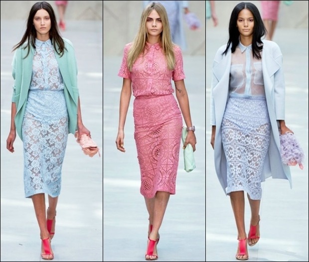 Týždeň módy 2014 London Burberry Prorsum Tender London Burberry Prorsum jemná ružovo modrá kombinácia