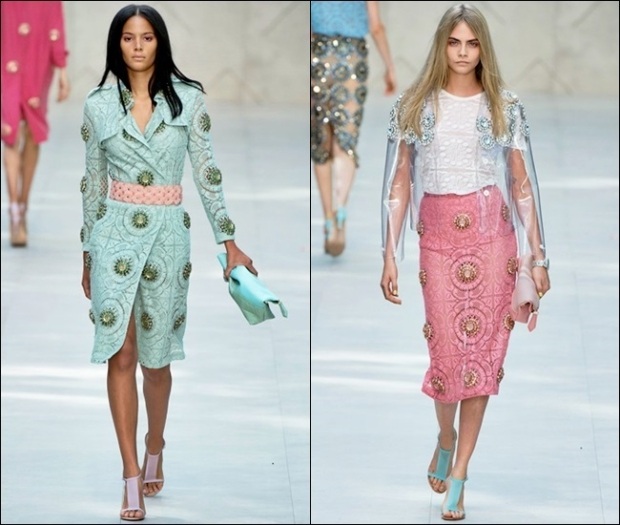 Týždeň módy 2014 Londýn Burberry Prorsum leto London Burberry Prorsum letná jarná mierna kombinácia