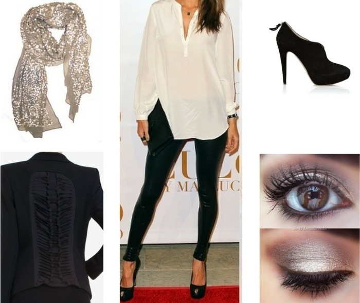 čierne legíny vysoký podpätok šál a sako Líčenie-hnedo-dymové-oči-legíny-šál