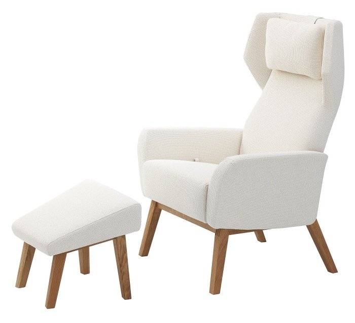 Vyberte si kreslo Roger Persson-biele s dreveným rámom a podnožkou select-Roger-Persson-moderné kreslo-sklopné-podnožka-biele