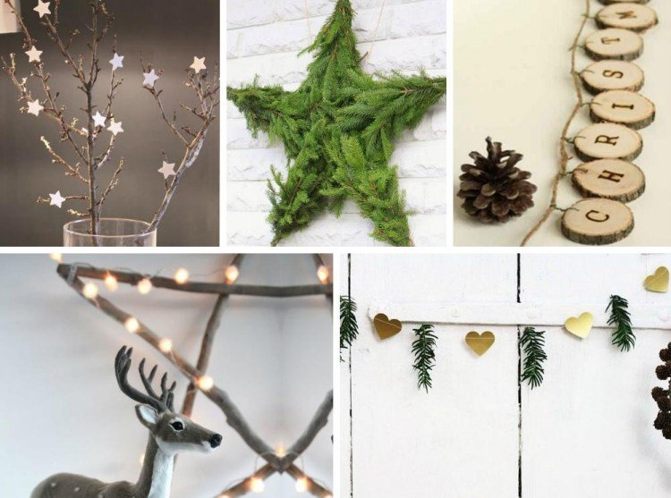 kreatívne nápady na škandinávske vianočné ozdoby Skandinávske vianočné dekorácie-urob si sám-nápady na drevo-prírodné-materiály-drotár-veniec-hviezdičková dekorácia