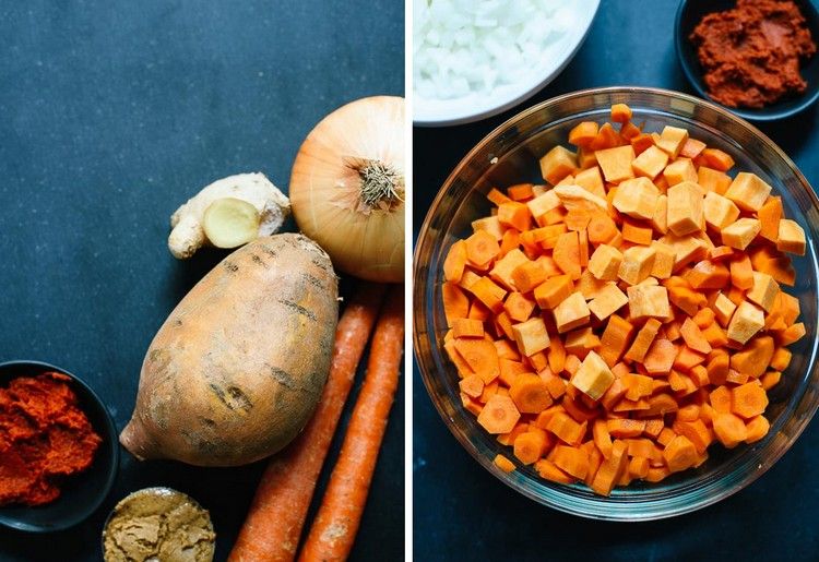 Pripravte polievku - prísady Sladké zemiaky-recepty-polievka-príprava-recept-ingrediencie-rezanie-varenie