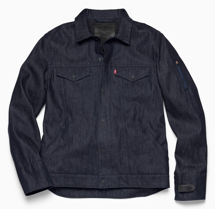 jednoduchý model pánskej džínsovej bundy s integrovaným vysielačom bluetooth džínsová bunda-smart-technológia-levis-žakárový model