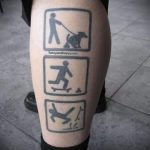 забавна татуировка със скейтбордист, падащ от дъската