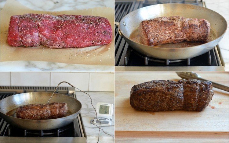 Kus hovädzieho filé správne panvica teplomer