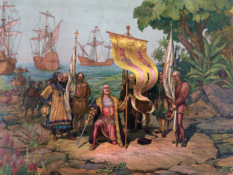 Reprezentácia Christophera Columbusa, ktorý prišiel v Severnej Amerike v roku 1492
