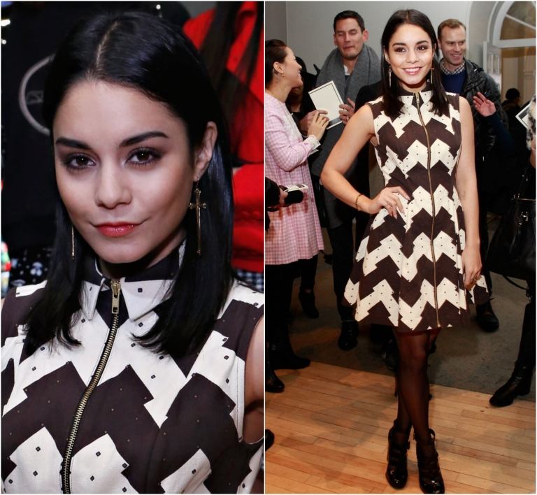 Vanessa Hudgens stredne dlhé rovné vlasy so stredne delenou čiernou farbou vlasov