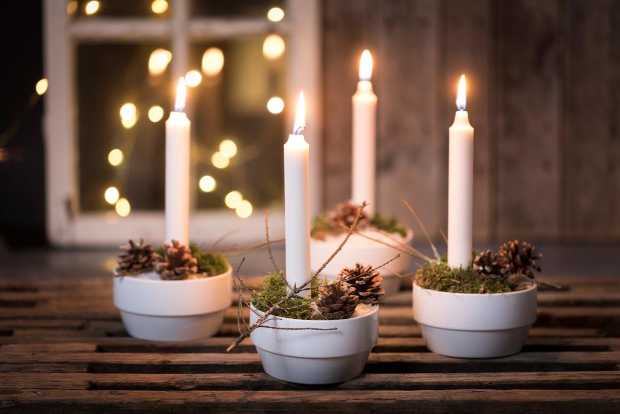 Ozdobte adventom LED sviečkami a miskami vyrobenými vlastnými rukami