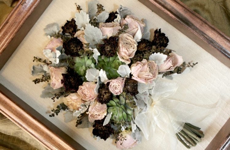 svadobná kytica sušenie rám obrazu suvenír dekoračný prvok