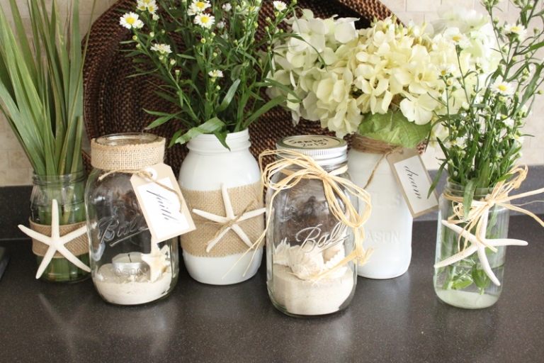 Námorná letná dekorácia - päť rôznych variantov Letná dekorácia nápad-džem jar-morská škrupina-váza-piesok