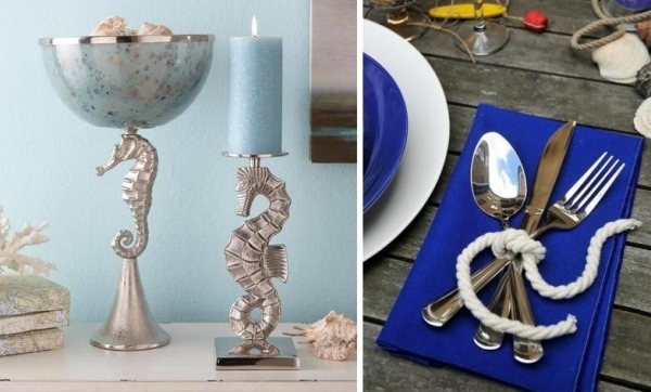 Dekorácia stola námorné motívy-povrazový svietnik z morského koníka
