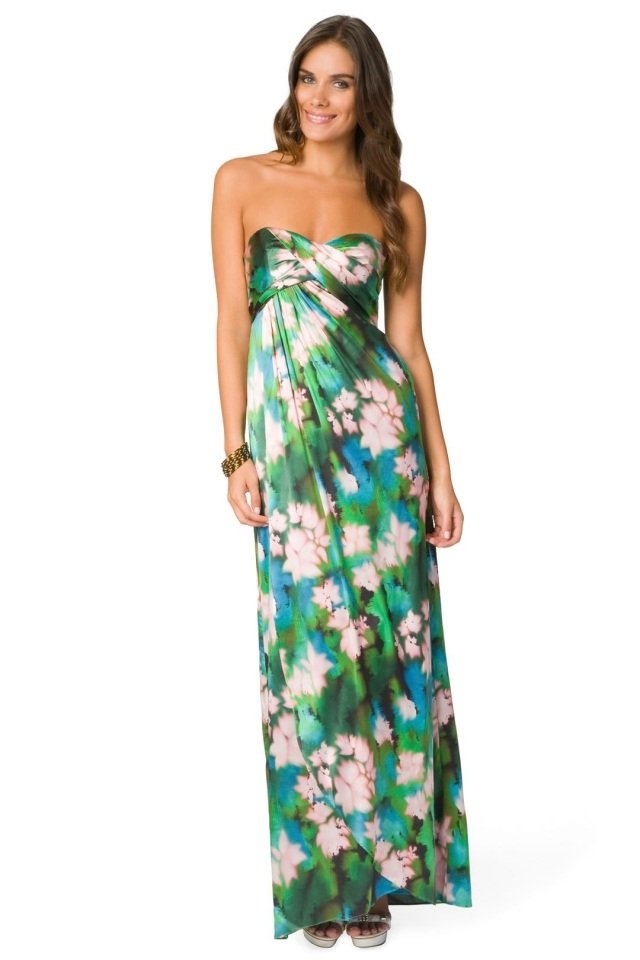 Elegantné šaty bez rukávov, oblečené na Havaji dažďový les-dlhé šaty-zelené-bez rukávov