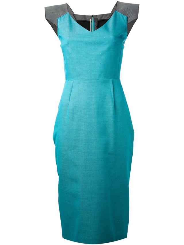 roland-mouret štýlové blúzkové šaty-ženský split-modro-krásny dekolt štýlové-blúzkové-šaty-ženské-rozdelené-modré-krásne-dekolt-roland-mouret