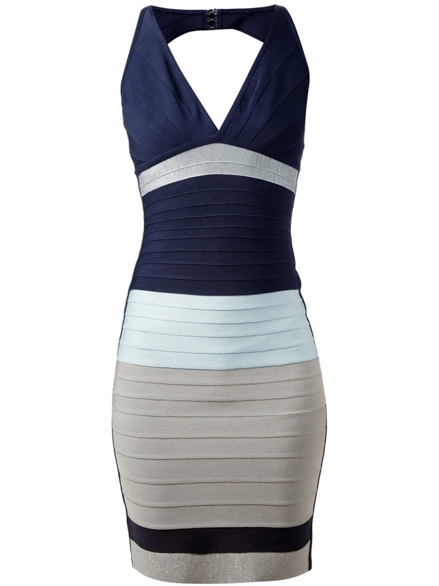 výstrih, výstrih a výstrih na chrbte-HERVÉ LÉGER rozparok-na-chrbte-dĺžka-po kolená-postava-objímajúce-šaty-halterneck-HERVÉ-LÉGER