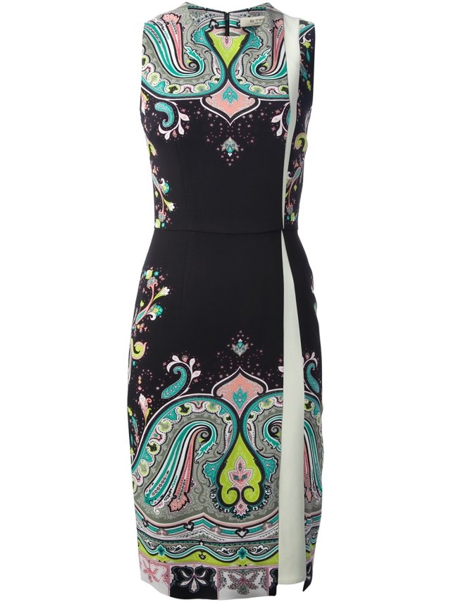 Dizajnérske šaty s abstraktnými vzormi-leto-2014 ETRO trendy-vzor-dizajnérske-šaty-leto-2014-bočná rozparok-figúrka-ETRO