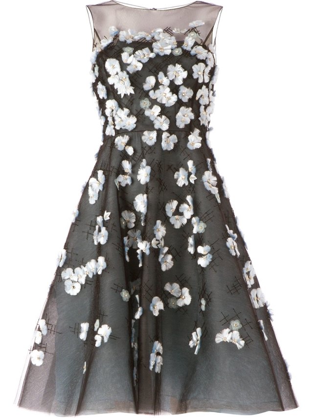 vzdušné letné šaty s kvetinovo transparentným šifónom v prevedení Oscar de la Renta krásne-letné-šaty-rovné-dekoltové-kvety-šifón-oscar-de-la-renta
