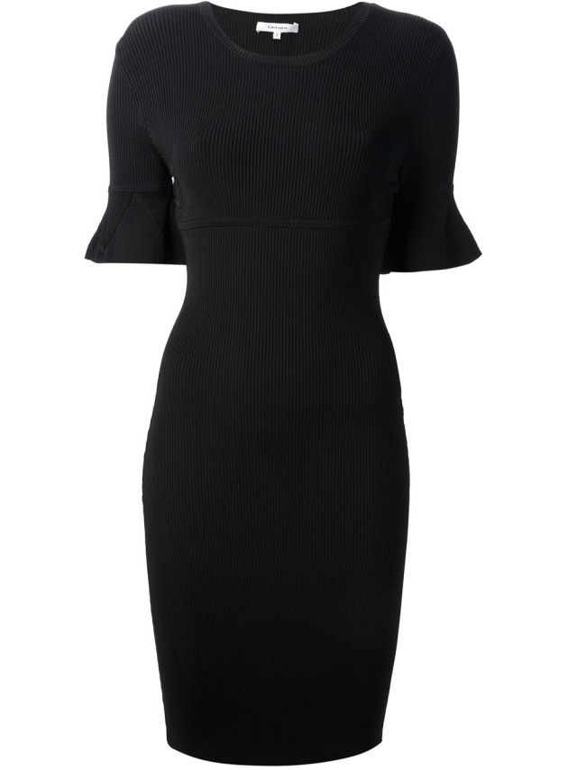 šaty s dlhým rukávom na leto tesné objímanie postavy-štýlové v čiernej farbe-CARVEN šaty s dlhým rukávom-tesné-postava-objímanie-štýlové-čierne-CARVEN-2014
