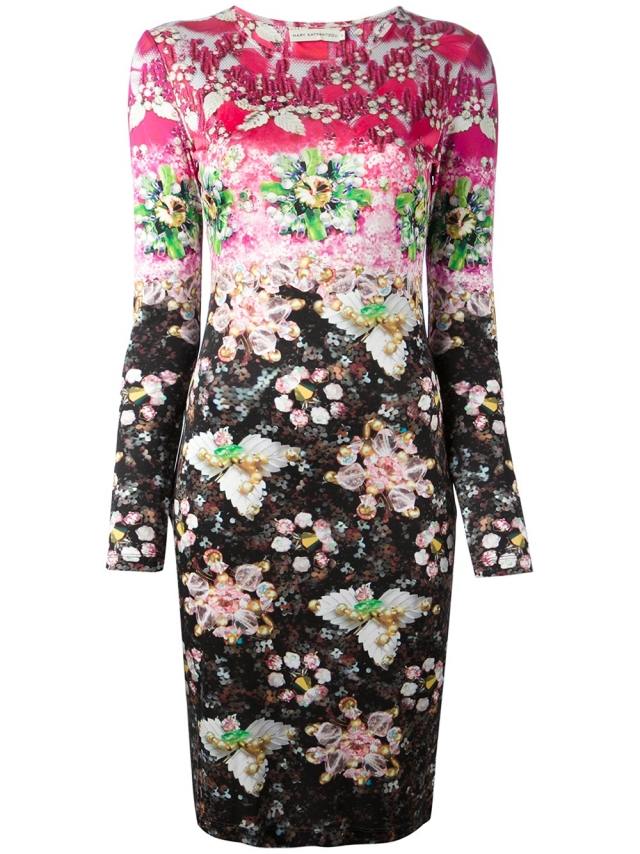šaty s dlhým rukávom na leto 2014-vzor jemných kvetov-Mary Katrantzou šaty s dlhým rukávom-fashion-trend-2014-MARY-KATRANTZOU-kvety-vzor