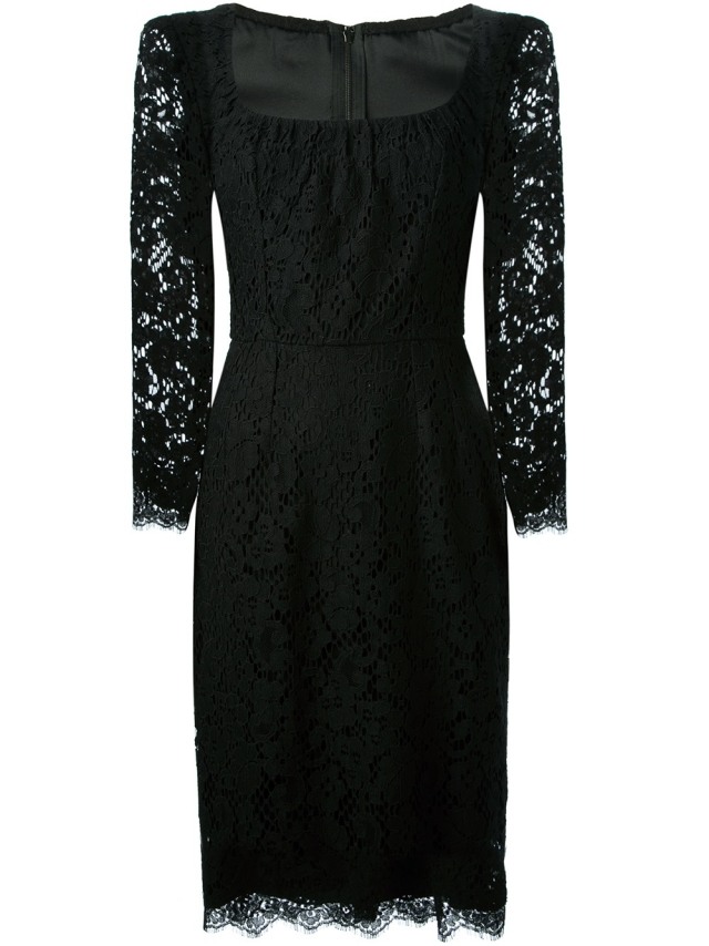 Moderné večerné šaty s čipkovanými rukávmi-čierne Dolce & amp; gabbana 2014 šaty s dlhým rukávom-čipkované rukávy-krásny-dekolt-DOLCE- & amp; -GABBANA-model