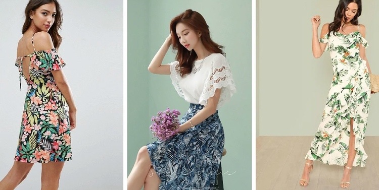 1 dátum letné oblečenie šaty a sukne tropického vzhľadu