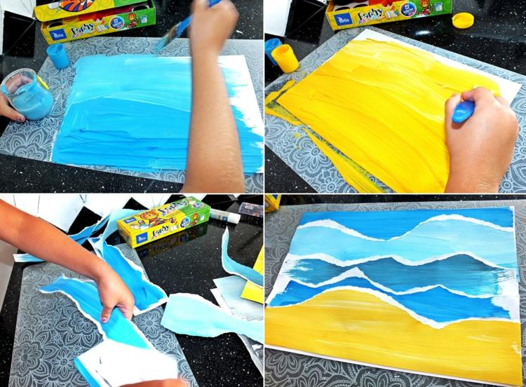 Vytvorte koláž s plážovou tematikou z plagátového papiera a farby